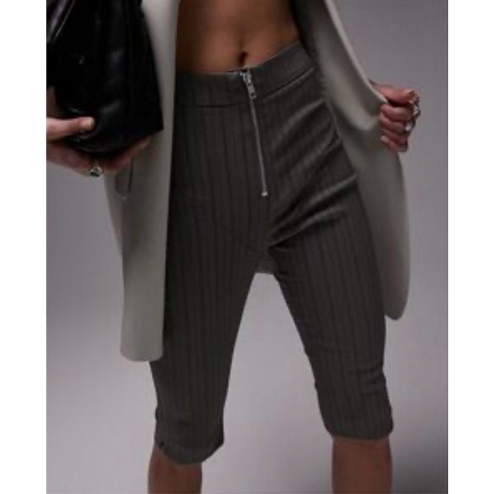 NWT Topshop Sage Green Pinstripe Capri Pants High Rise Size US 10